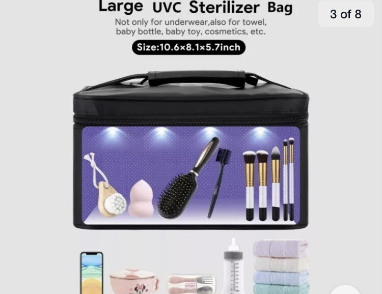 UV Disinfection Bag Foldable Travel LED USB UV Sterilizer Box – Silver NIB!!
