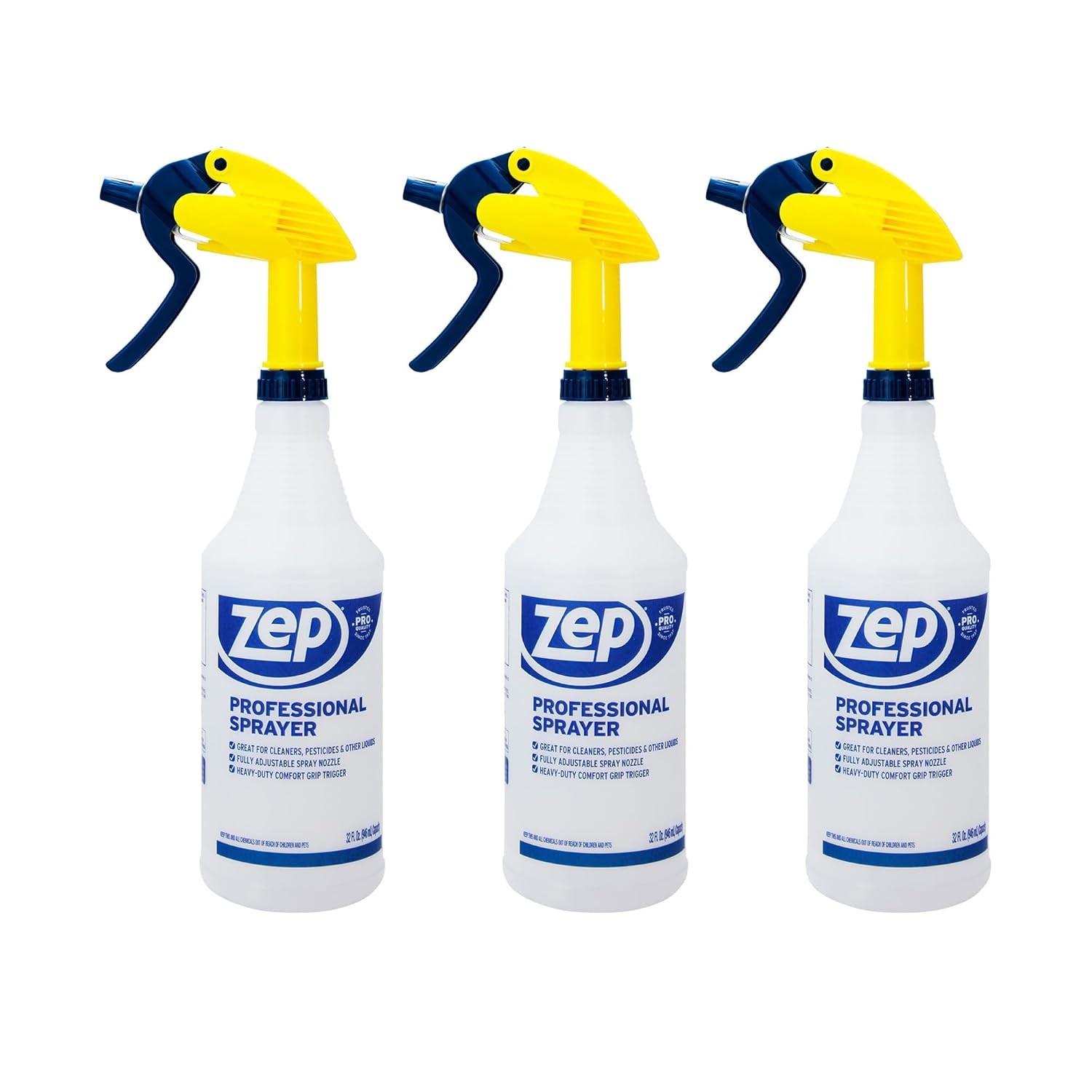 Zep Professional 32oz Spray Bottles 3 Pack Heavy Duty Commercial Cleaning Mist
