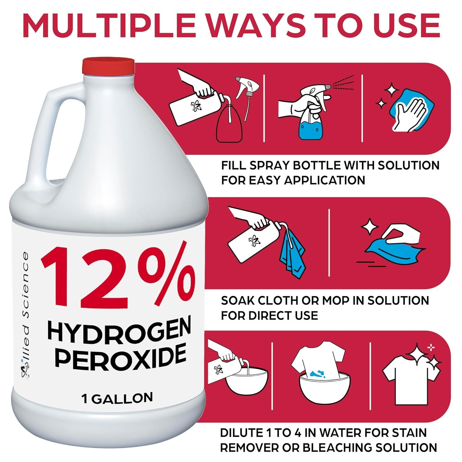 Allied Science 12% Food Grade Hydrogen Peroxide, 4X Stronger – 1 Gallon