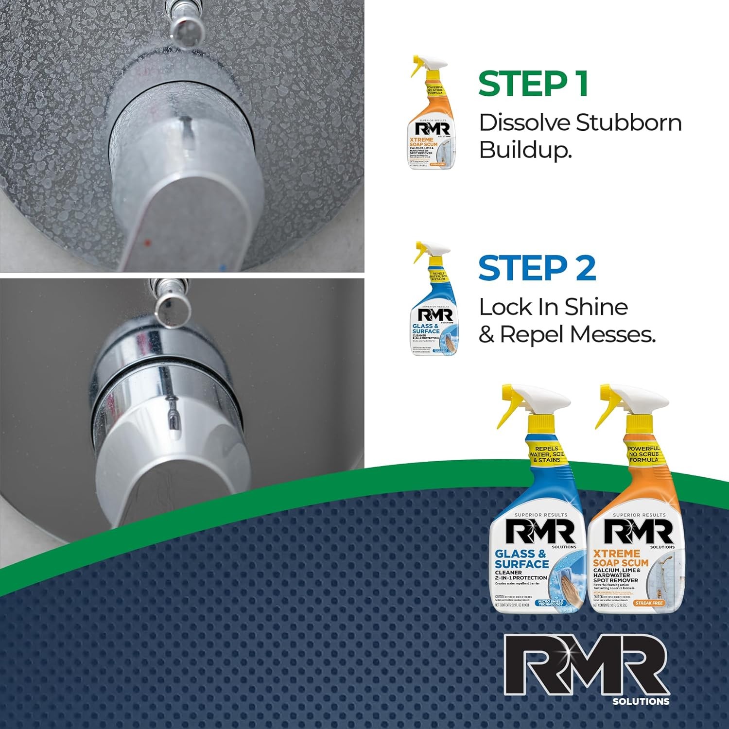 RMR Shower Shield Glass Cleaner Repellent Power Pack Surface Cleaner Kit