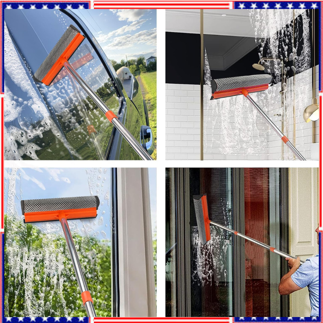 Windshield Cleaner Tool 2 in 1 Car Window Squeegee with Extendable Handle