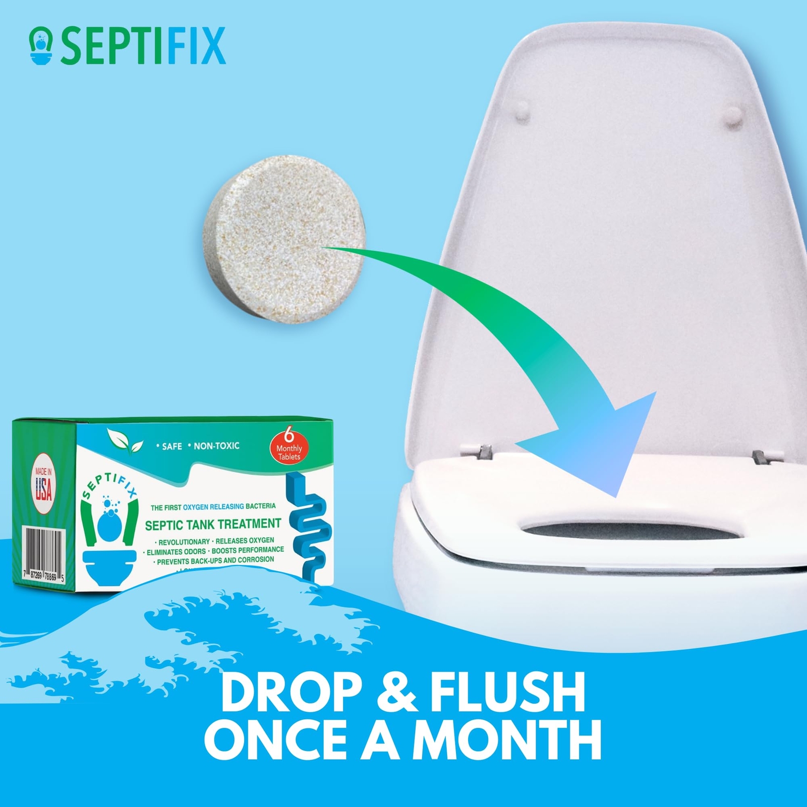 SEPTIFIX Septic Tank Treatment Tabs Live Aerobic Bacteria Tablets 6 tabs