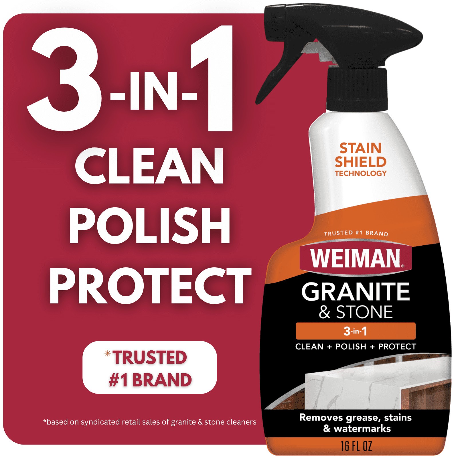 Countertop Cleaner Polish Protect Granite Stone 3 in 1 Durable Surface Formula