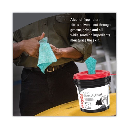 WypAll Clean ProScrub Pre-Saturated Wipes, Cloth, 9.5×12, Citrus, 75/Bucket