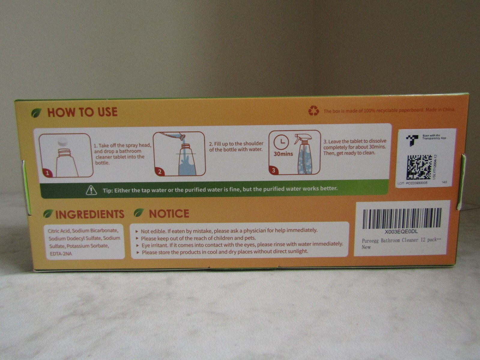 New Pureegg Bathroom Cleaner – 12 Tablets for 12 Bottles – 11.8 fl.oz Bottle