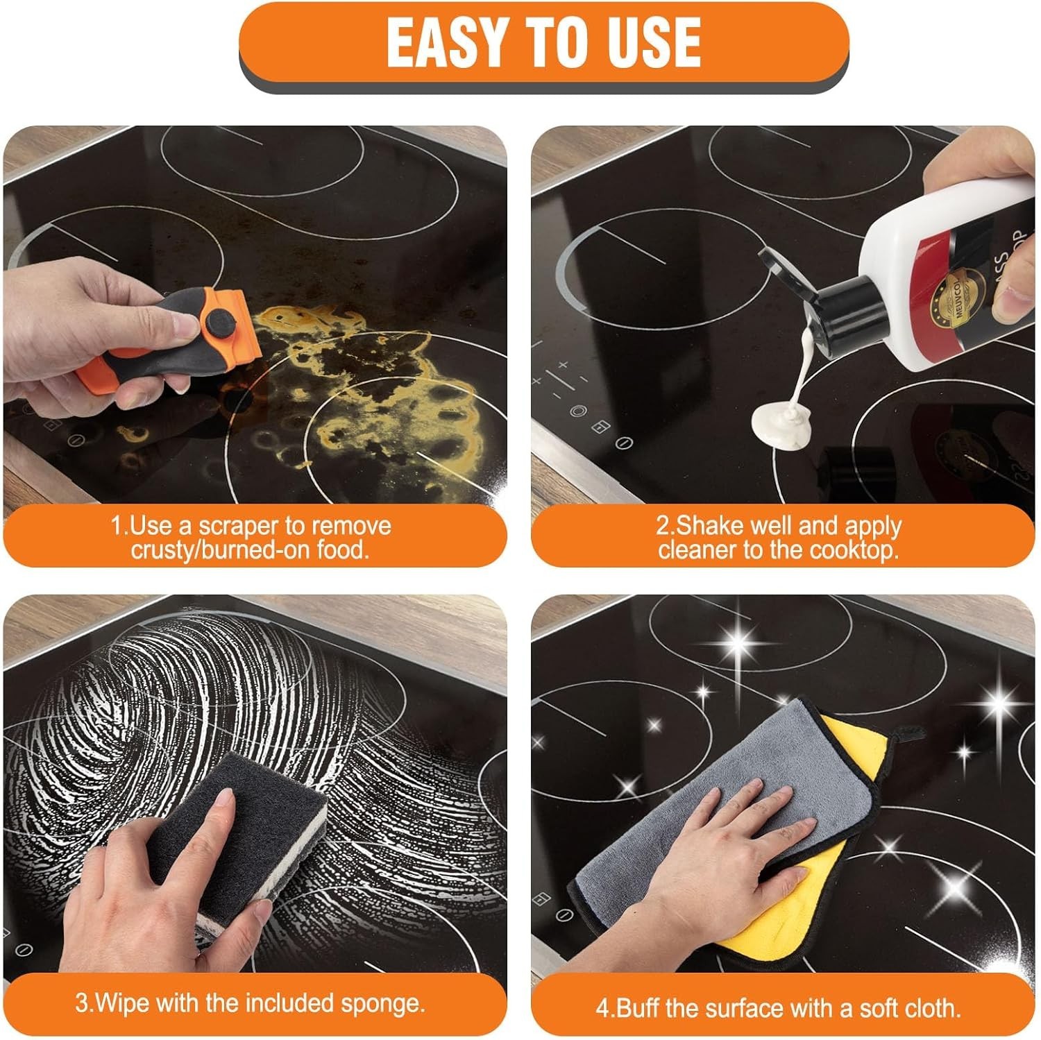 Meuvcol Glass Stove Top Cleaner Kit, 12 Oz Glass Cooktop Cleaner Non-Abrasive…