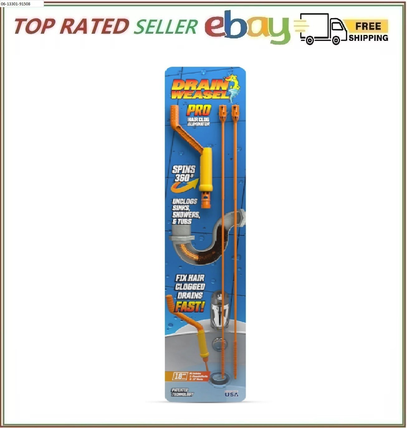 FlexiSnake Drain Weasel Hair Clog Tool Starter Kit for Drain Cleaning (3-Piece)