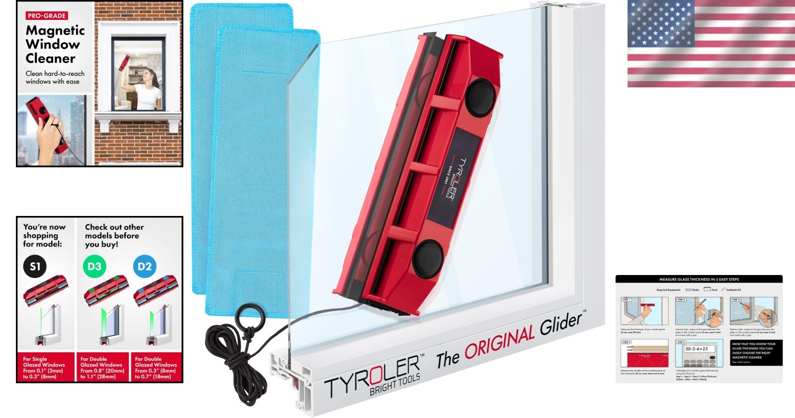 Effortless Double-Sided Magnetic Window Cleaner for 0.1″-0.3″ Glass Thickness