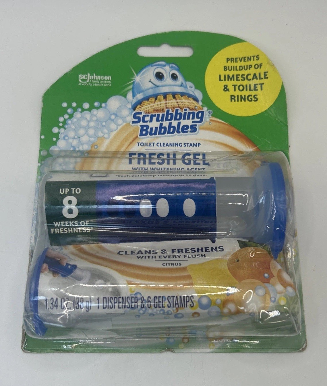2 x Scrubbing Bubbles Fresh Gel Dispenser with 12 Total Stamps – 1.34oz Worn Box