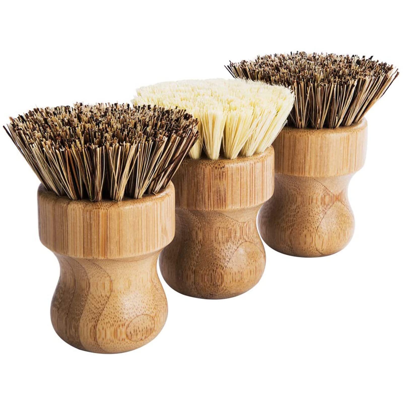 Palm Pot Brush- Bamboo Round 3 Packs Mini Dish Brush Natural Scrub Brush Durable