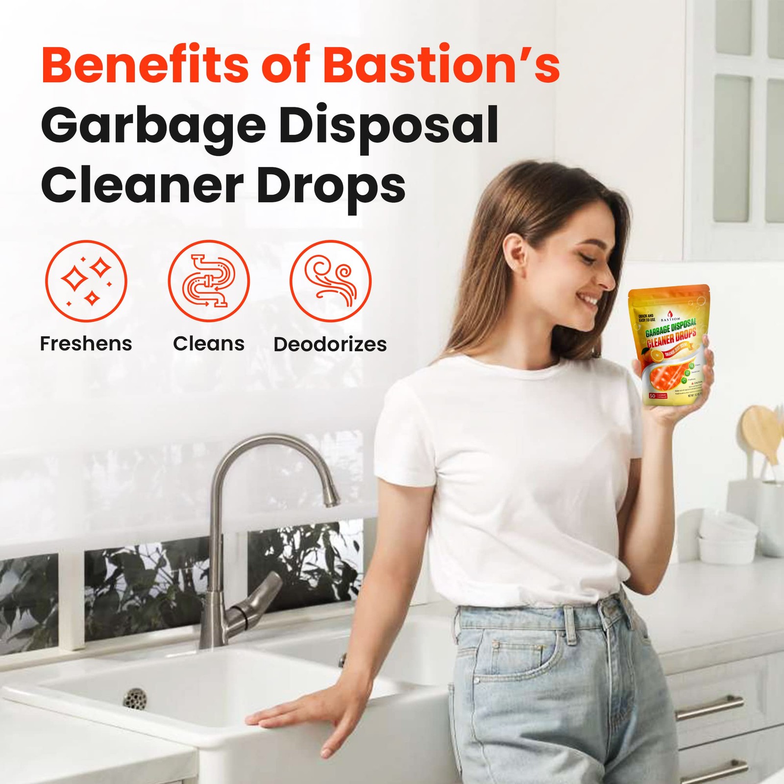 Garbage Disposal Cleaner and Deodorizer Drops- [[50-Count]] Orange Zest Scent…