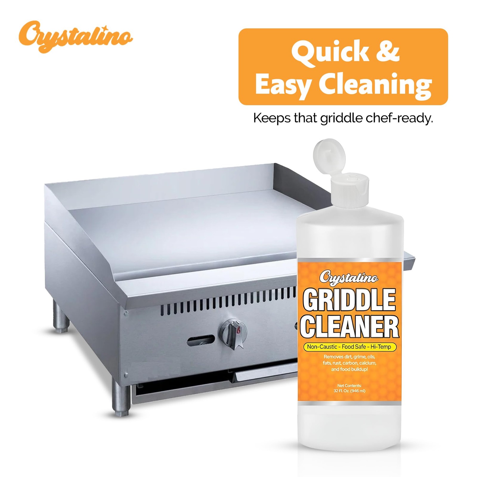 Flat Top Grill Cleaner (32 Fl Oz), Removes Grease, Rust, Fats, Carbon, and Ca…