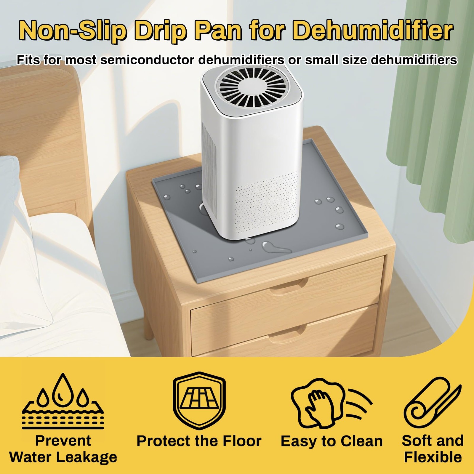 Dehumidifier Drip Pan Mat for Leaks 16×12 Inch Waterproof Gray Non-Slip
