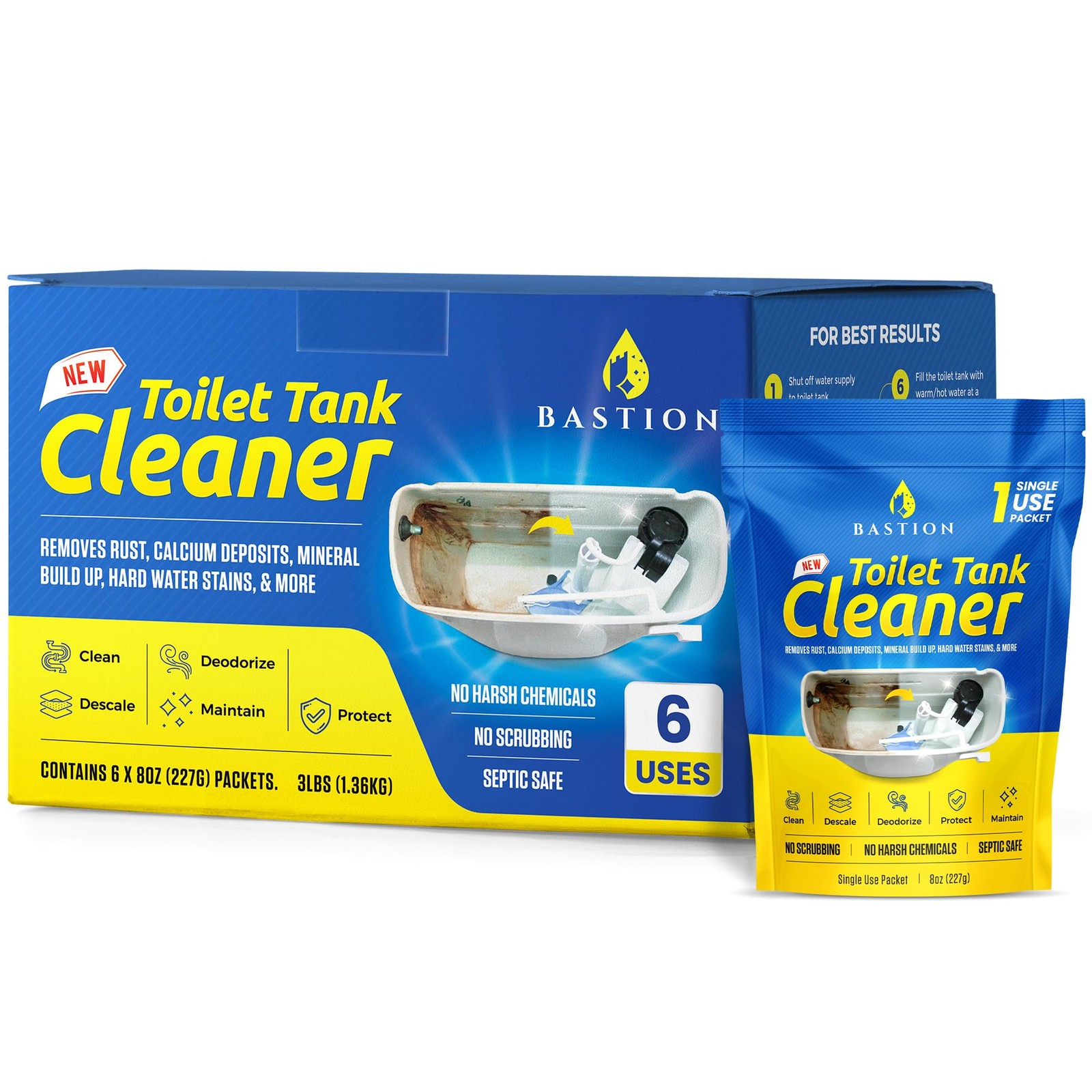 Bastion Toilet Tank Cleaner 6Uses. *Not For Toilet Bowl* Removes Rust, Miner…
