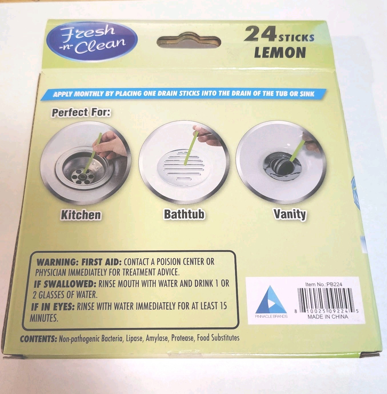Fresh & Clean Drain Sticks – Lemon – 24 Sticks, Yellow