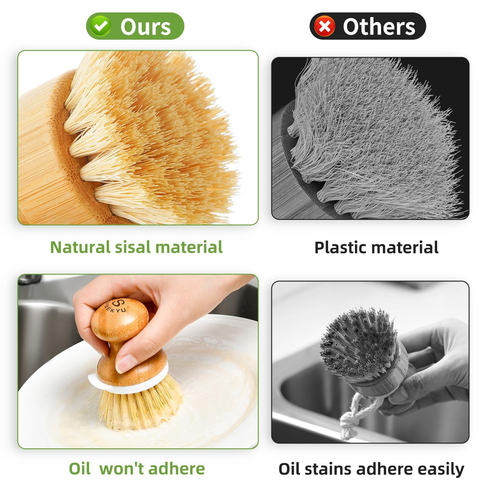 Bamboo Dish Brush Kitchen Dish Scrubber Brush Natural Wooden Dishwashing Brush F