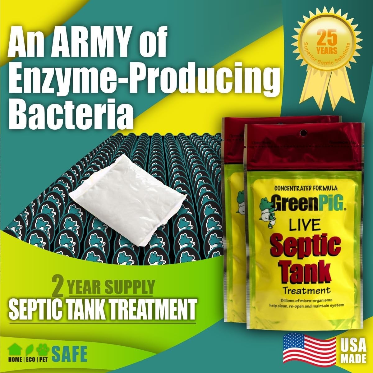 8 Easy Drop-In Septic Treatment Packets – 2- Enzyme Supply for Homeowners