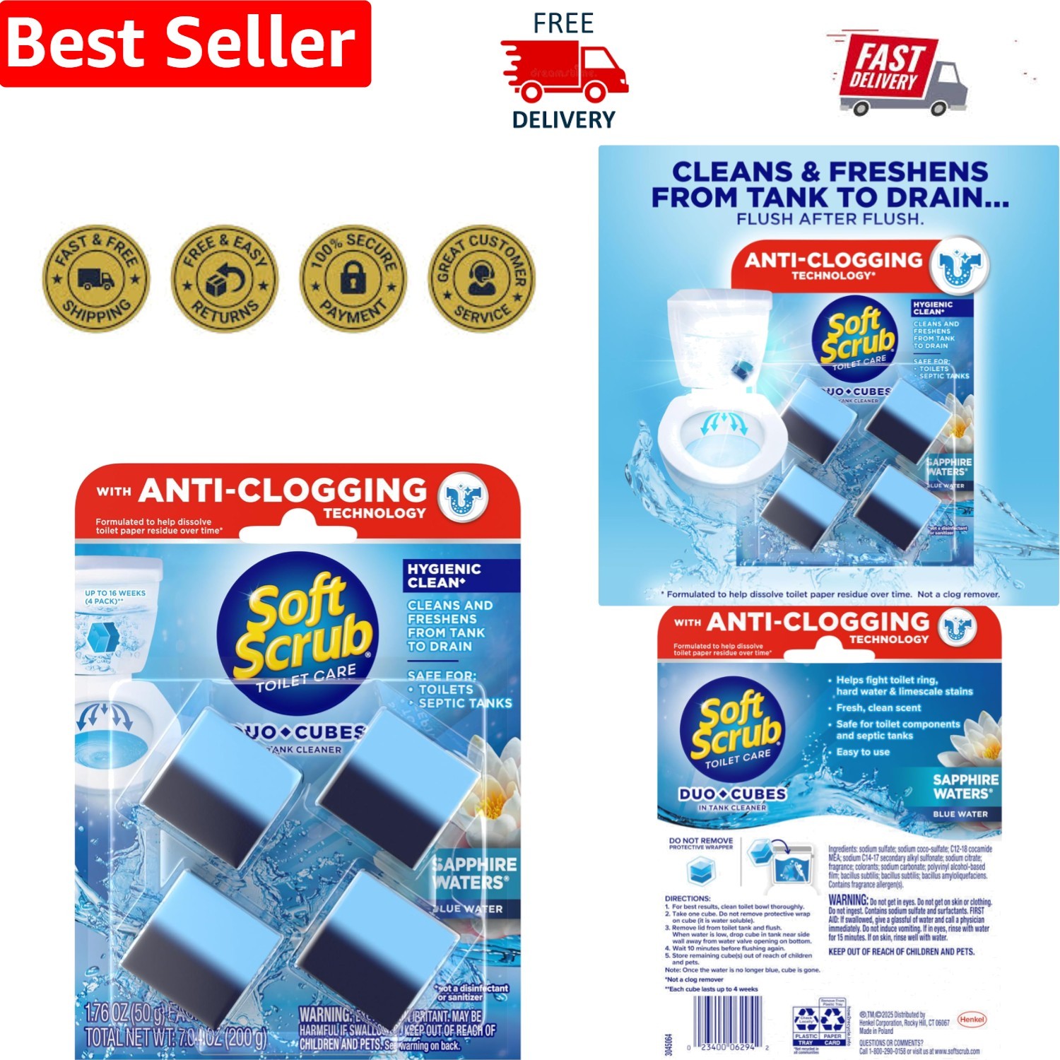 Sapphire Waters In-Tank Toilet Cleaner Duo-Cubes – 4 Count for Lasting Freshness