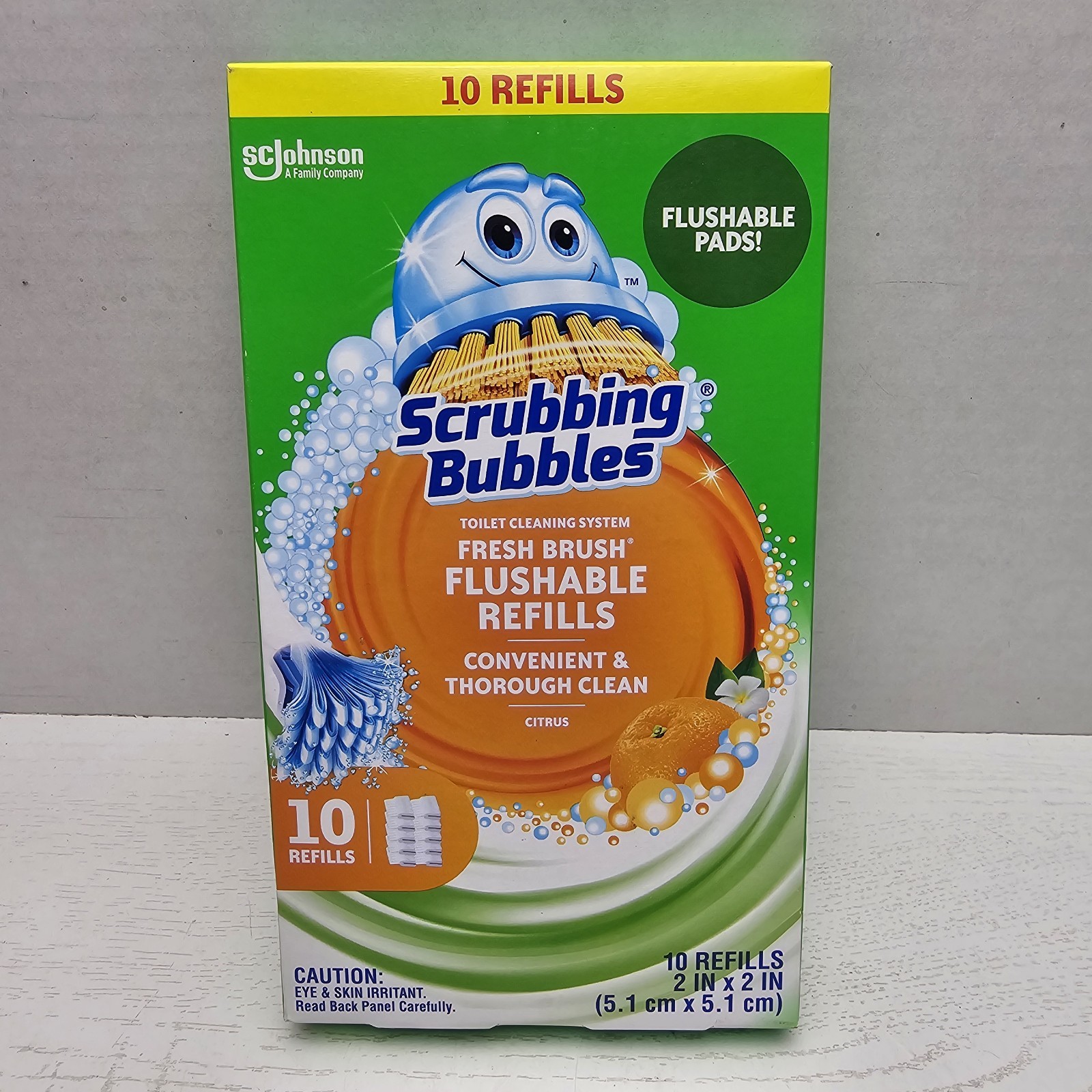 Scrubbing Bubbles Fresh Brush Toilet Scrubber Kit Flushable Pad Refills Citrus