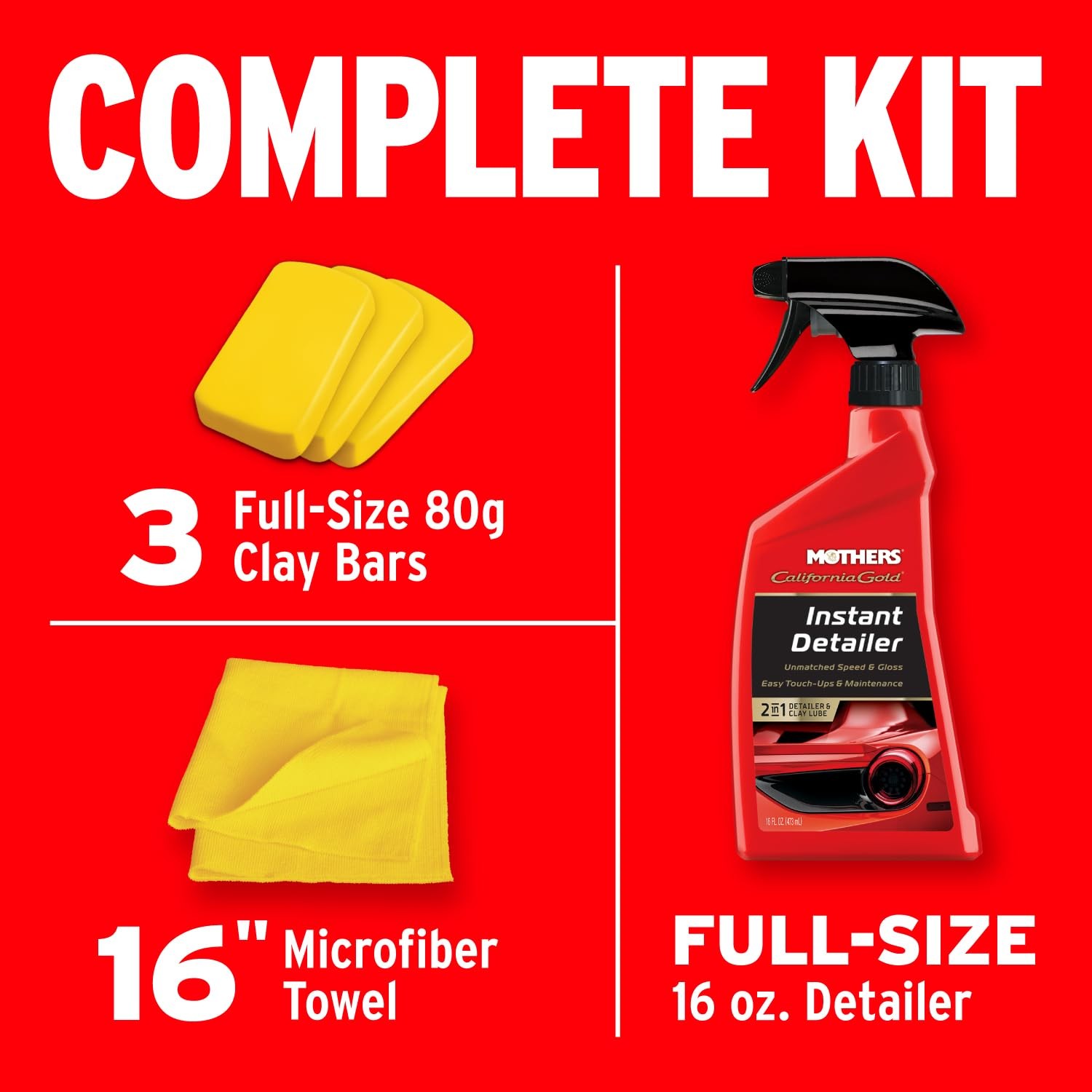 Mothers California Gold 3 Clay Bar Complete Kit 3 80-Gram Clay 16 Oz. Instant