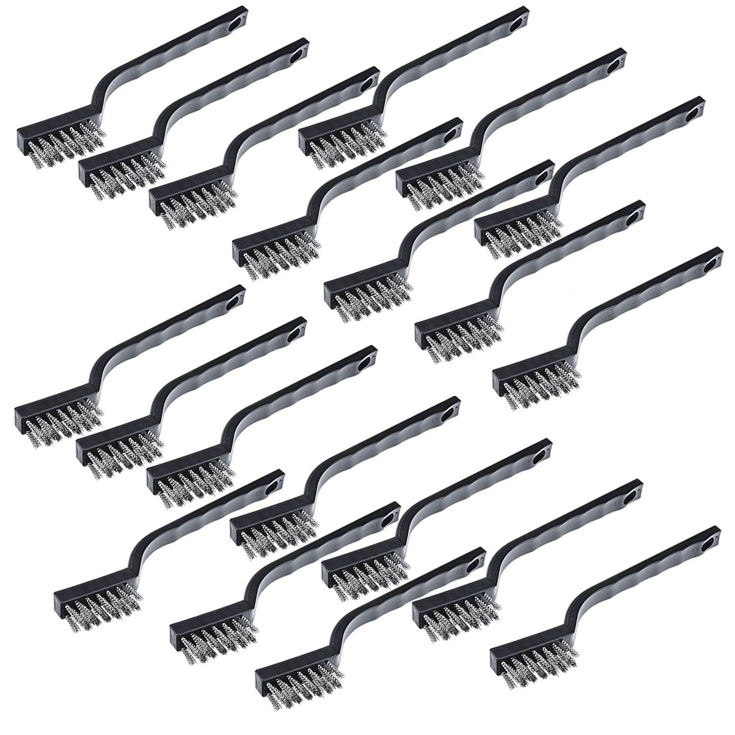 20 Pieces Mini Handle Stainless Steel Wire Bristles Brush Set for Cleaning