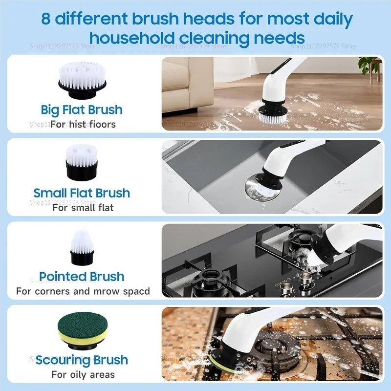 9-in-1 Cordless Electric Spin Scrubber Adjustable Handle Tub Tile Floor Cleaner