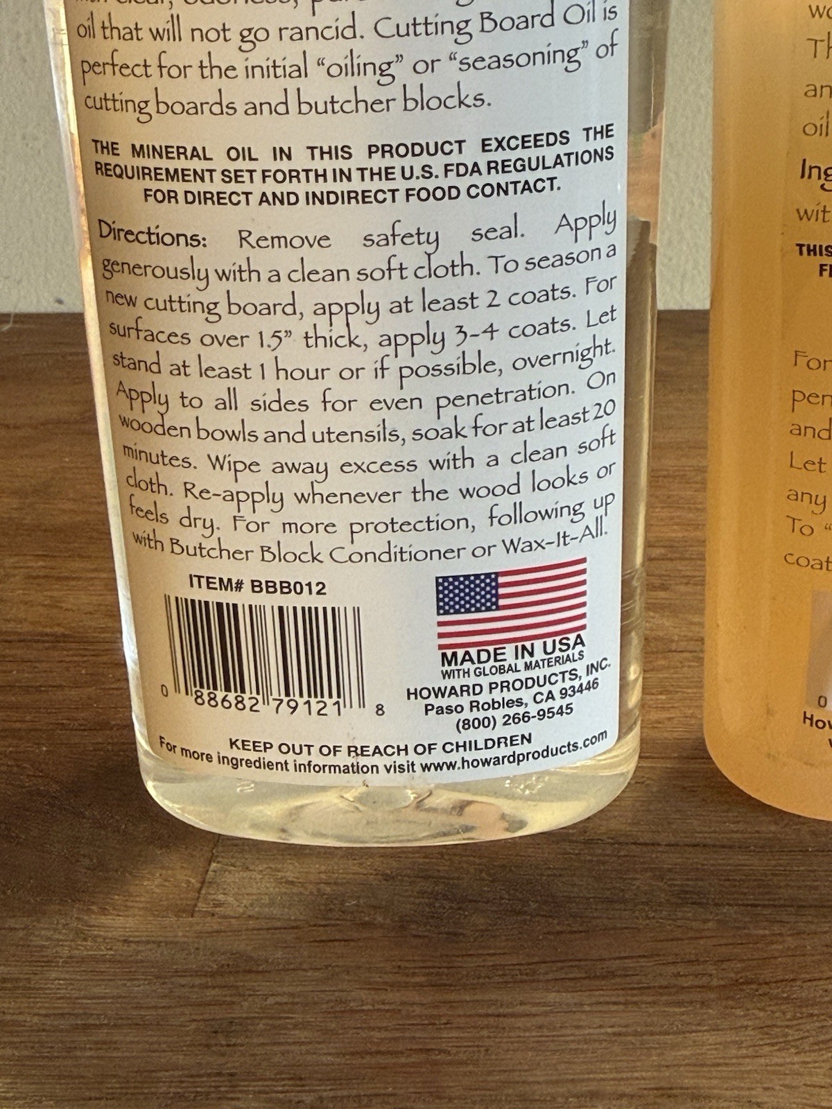 Howard Butcher Block Conditioner & Cutting Board Oil 12 oz/ea **NEW & USED** Lot