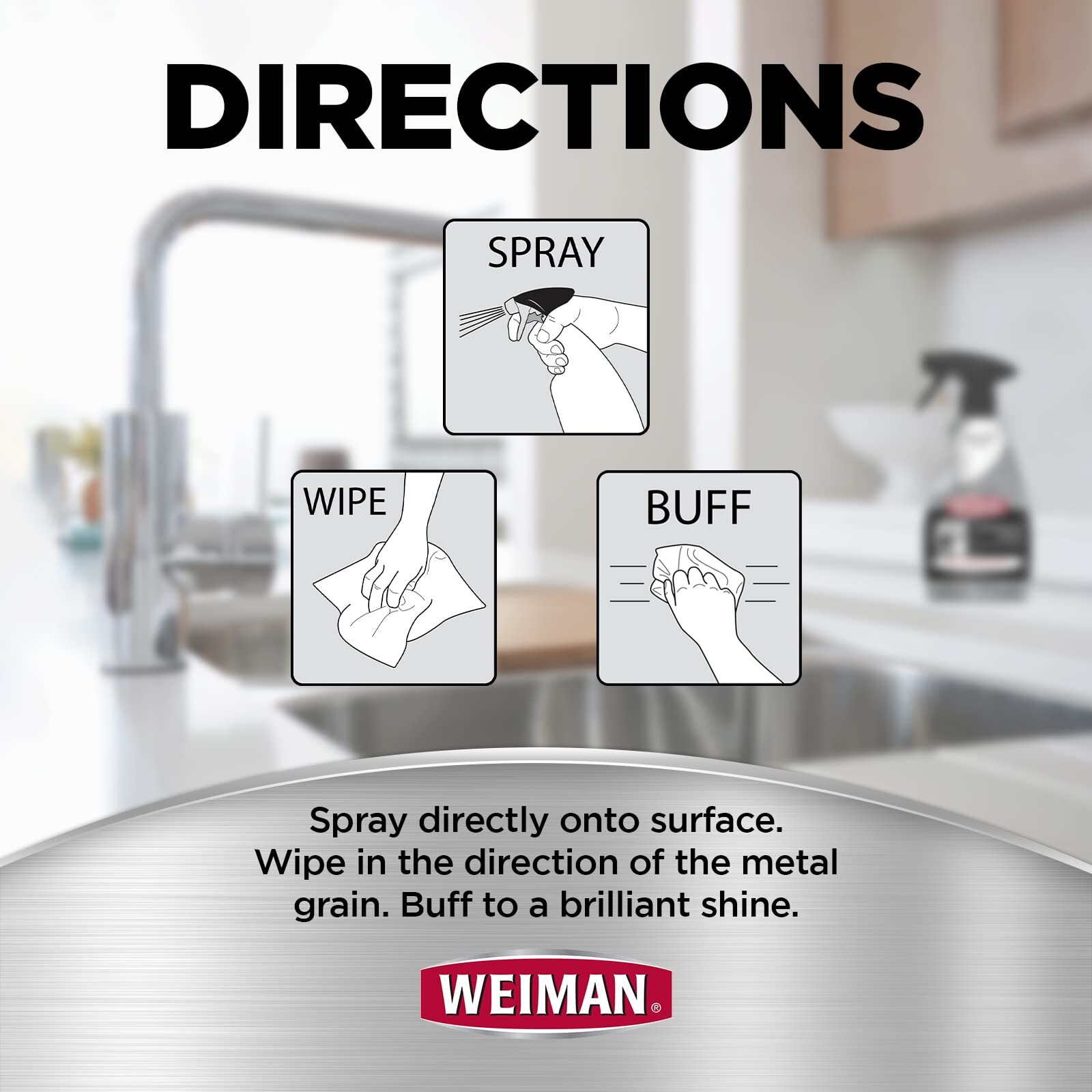 Weiman Stainless Steel Cleaner 3 Piece Set Streak Free Polish Wipes Towel