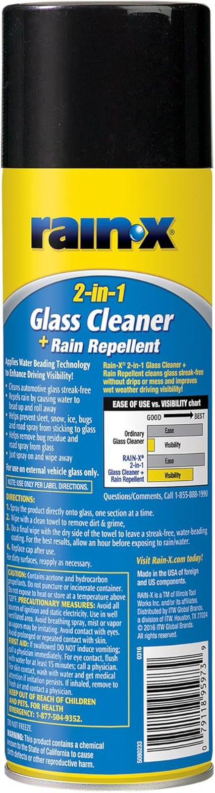 5080233 2-In-1 Glass Cleaner plus Rain Repellent, 18 Ounce , BLUE