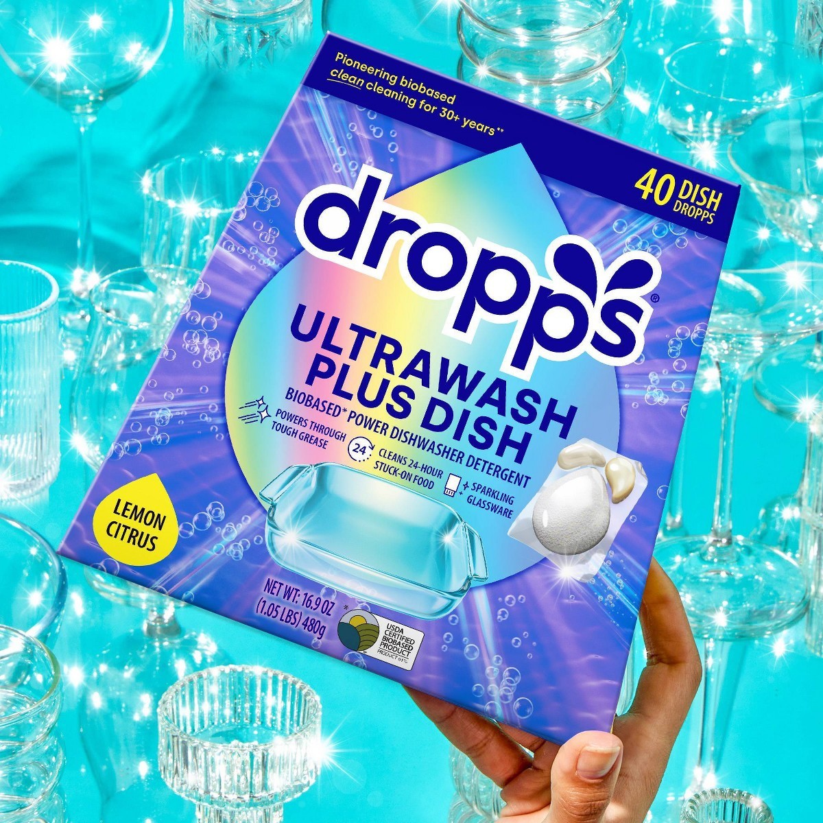Dropps Dish UltraWash Plus Biobased Detergent Pods – Lemon Citrus – 16.93oz/40ct