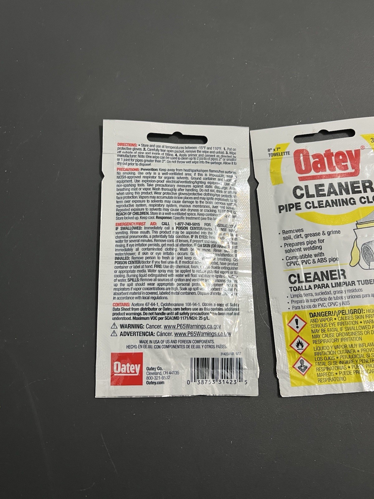 (2) Oatey 31423 Cotton 1 oz. Pipe Cleaning Cloth 8 W x 7 L in. for CPVC/PVC/ABS