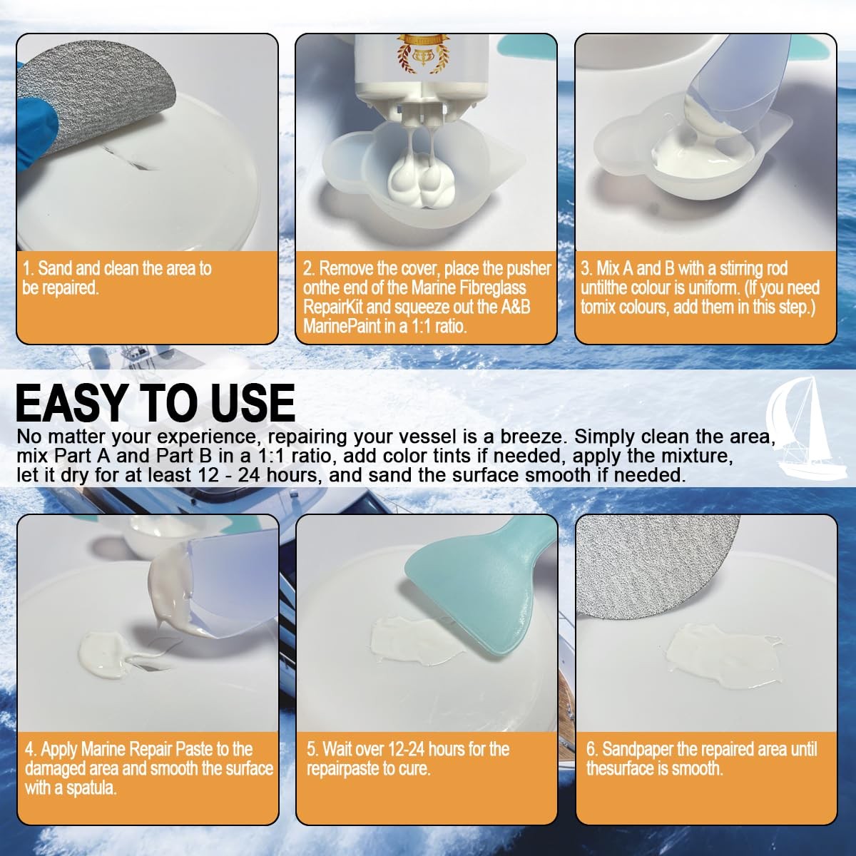 Marine Fiberglass Repair Kit for Boats Pro Gel Coat & Epoxy Resin to Fix Hole…