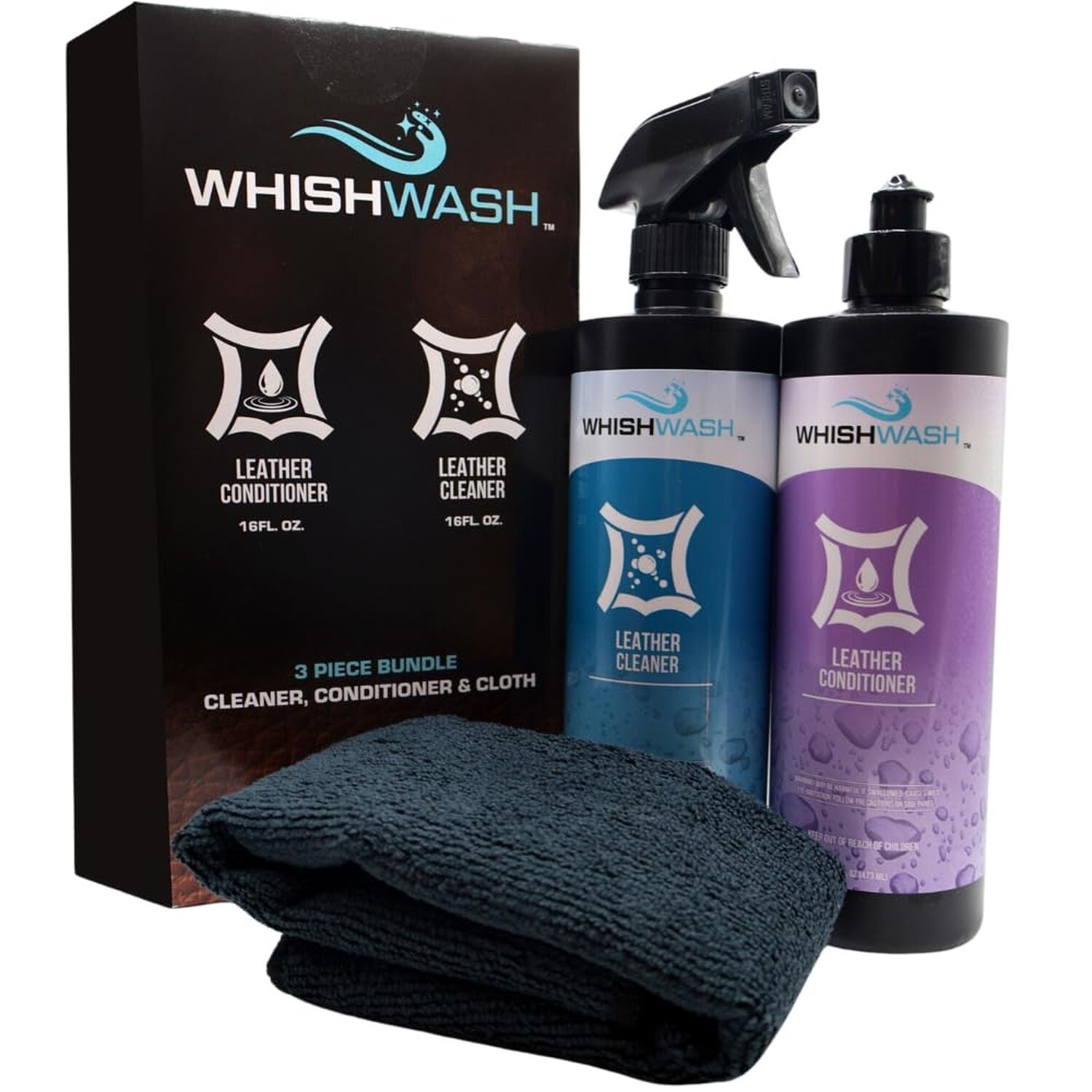 WhishWash Leather Care Kit – 16-fl oz Premium Leather Cleaner and Leather Con