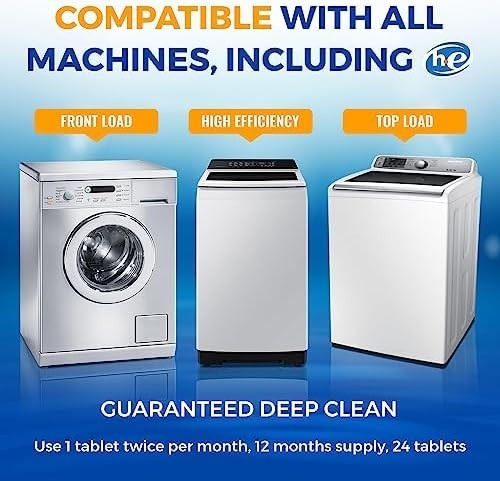 Bastion Washing Machine Cleaner, Deodorizer, & Descaler – 24 pack