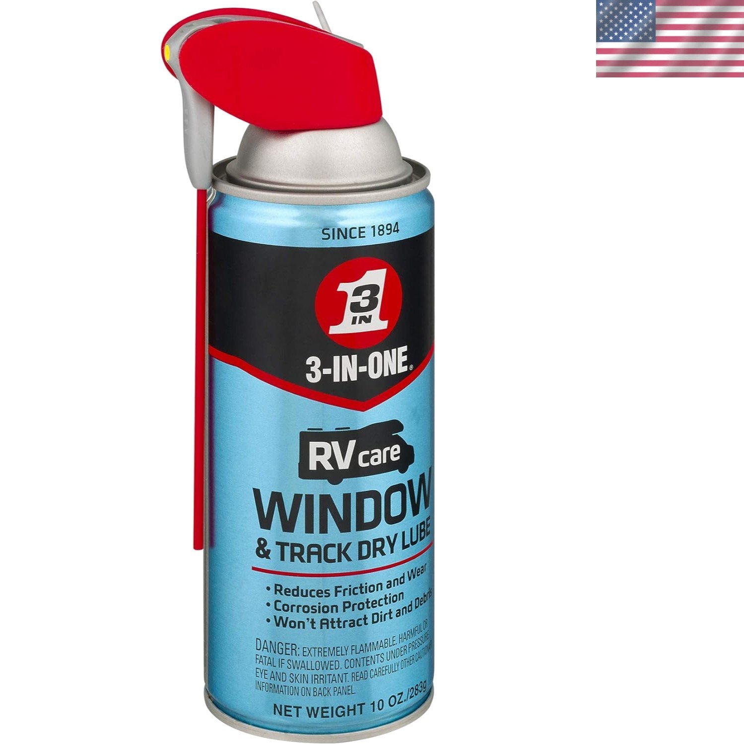 RVcare Window & Track Dry Lube with SMART STRAW SPRAYS 2 WAYS, 10 OZ
