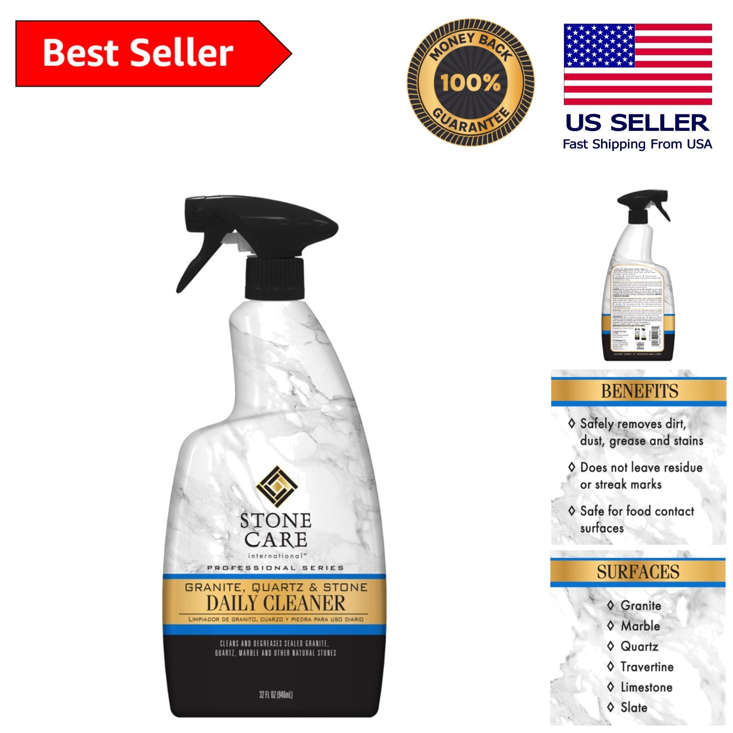 Citrus Scent Granite Cleaner – 32 Oz Streak-Free Formula for Natural Stone