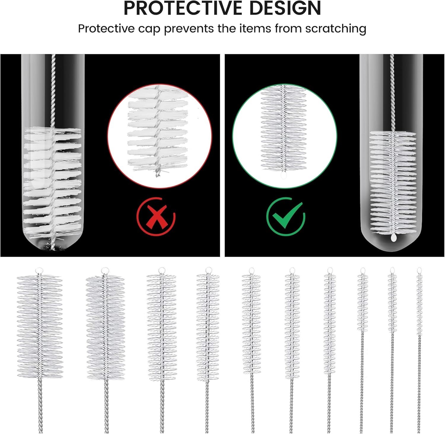 10 Pack Reusable Straw & Tube Cleaner Brushes Assorted Sizes