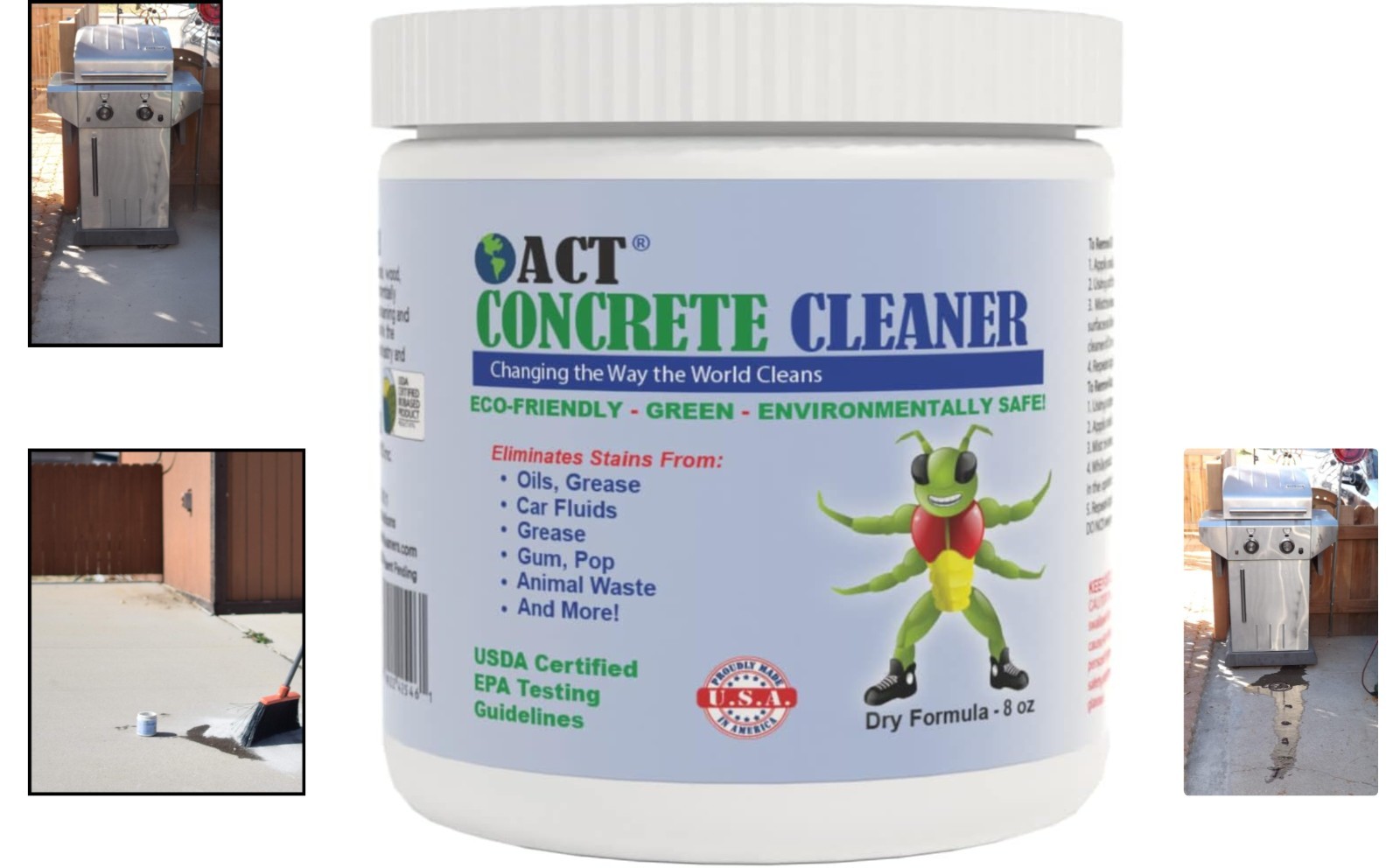 ACT Concrete Cleaner Eco Friendly Dry Powder Oil Stain Remover 8 Oz