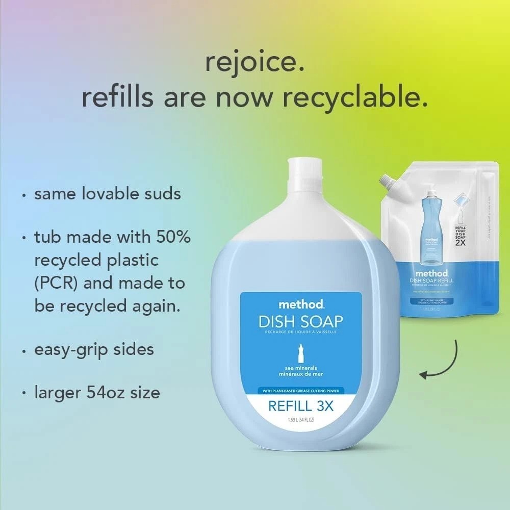 Eco-Friendly Dish Soap Refill Pack of 4, Plant-Based Gel, Powerful Grease Cutter