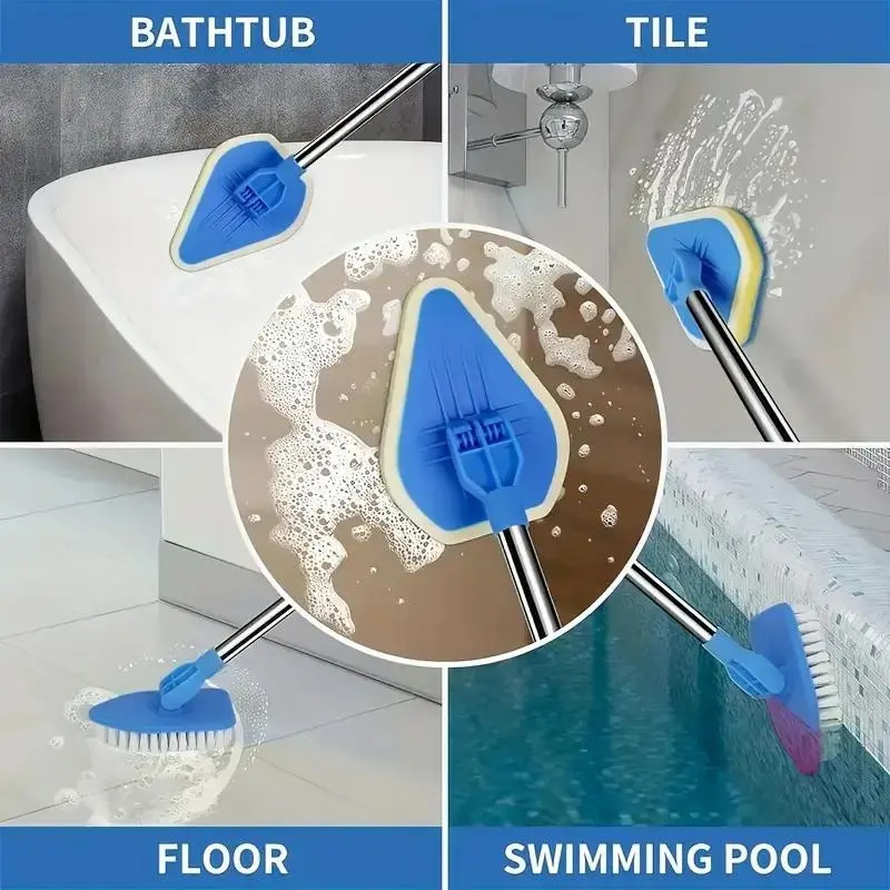 2 in 1 Retractable Bathroom Cleaning Brush Set 3 Sponge Heads Kitchen