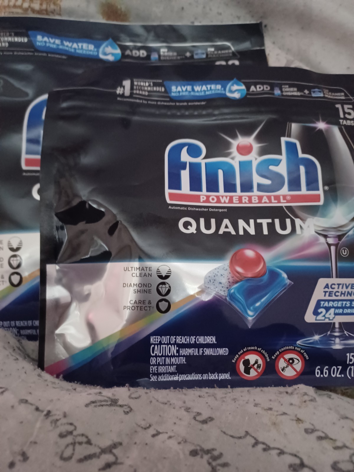 2x Finish Powerball Quantum Dishwasher Detergent 15 Tabs Each No Pre Rinse