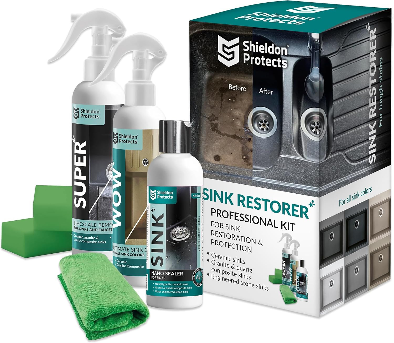 Sink Restorer Kit – 3-Step System: Heavy Duty Kitchen Sink Cleaner, Hard Water S