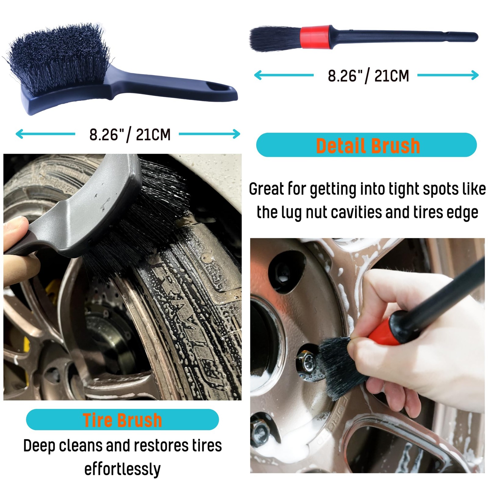 6PCS Car Wheel Cleaning Detailing Pro Kit, Tire Brush, 2 PCS Soft Wool Rims B…