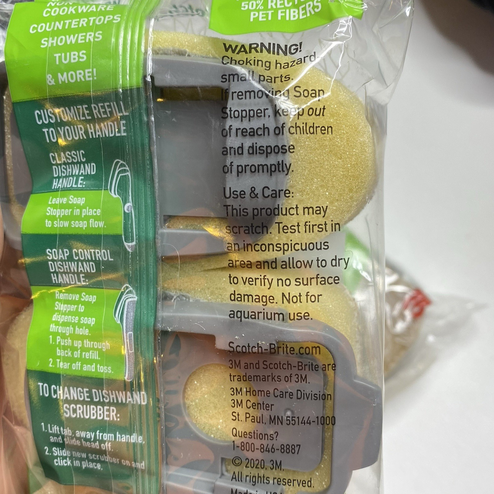 Scotch-Brite Greener Clean Non-Scratch Foam Dishwand Refill 3count OPEN Package*