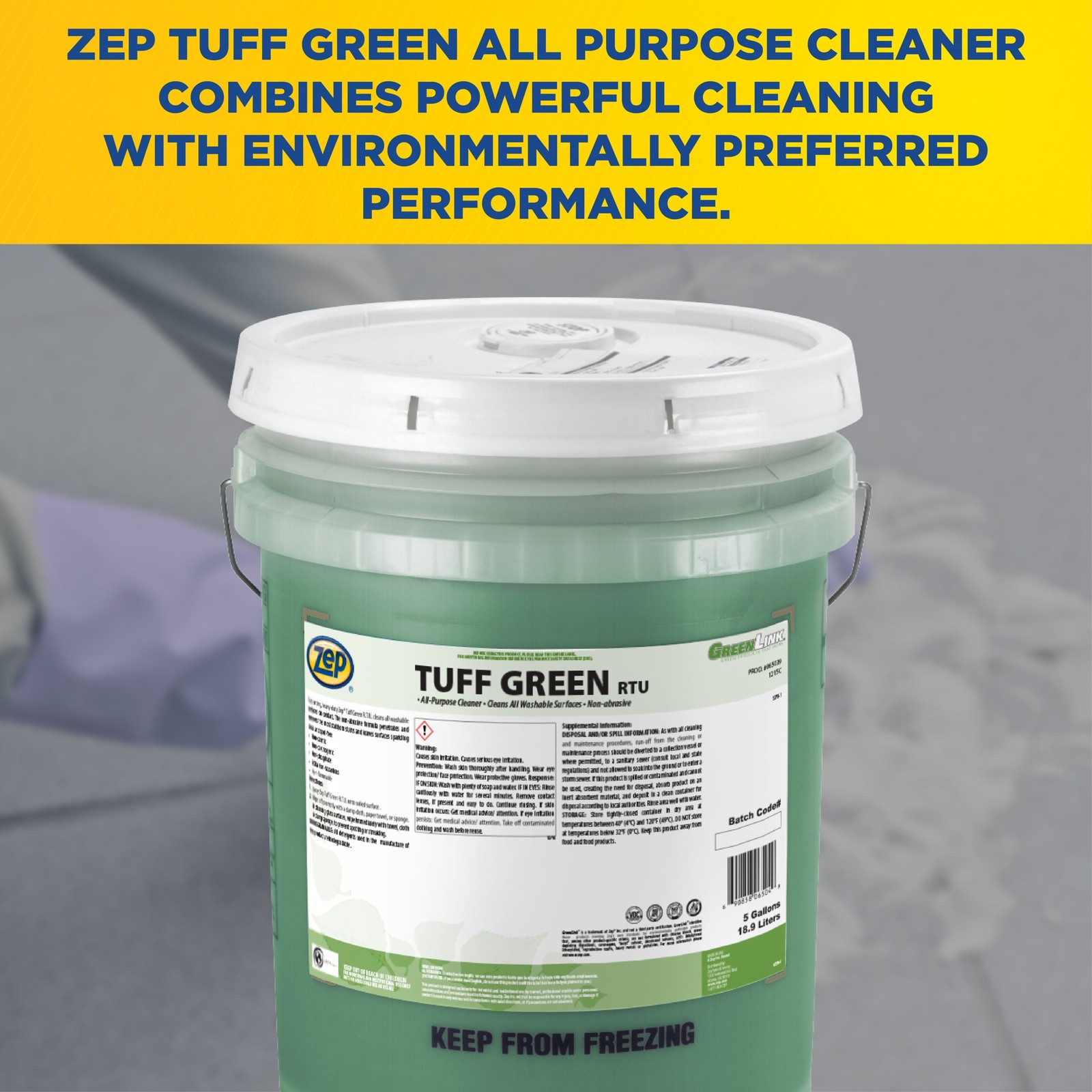 Zep Tuff Green RTU All-Purpose Cleaner – 5 Gallon (Each) 65039 – Quickly Cuts