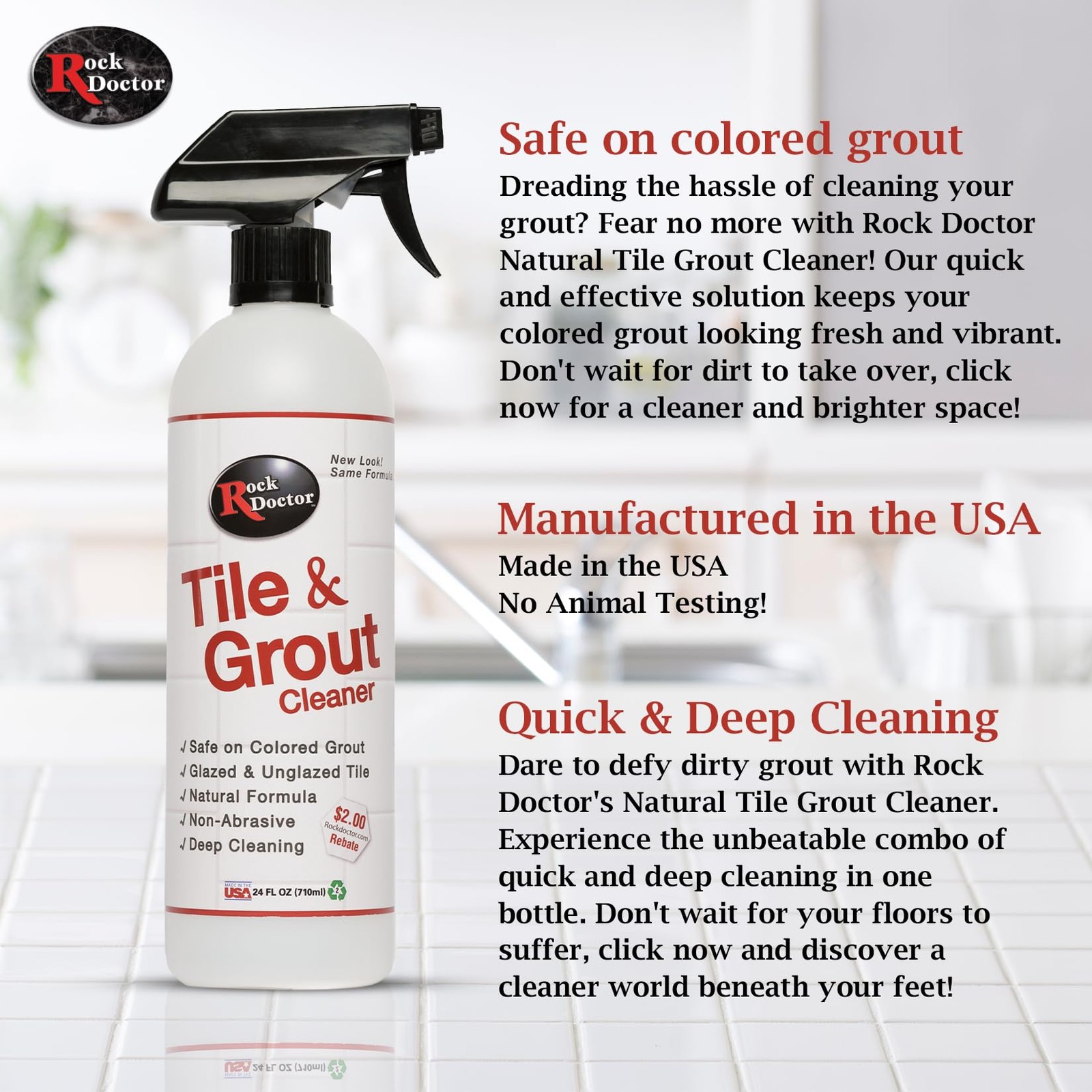 Natural Tile and Grout Cleaner, Remove Stains Dirt, Oil, and Soap Scum, Heavy…