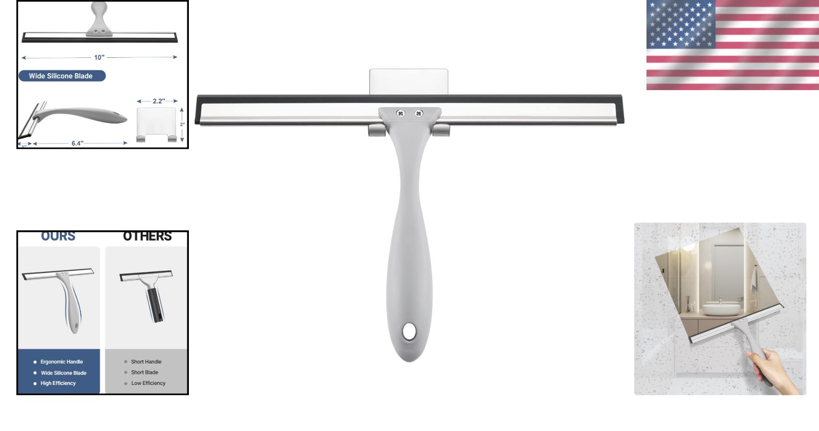 Silicone Blade Squeegee for Streak-Free Shower, Windows, and Mirrors – 10 Inch