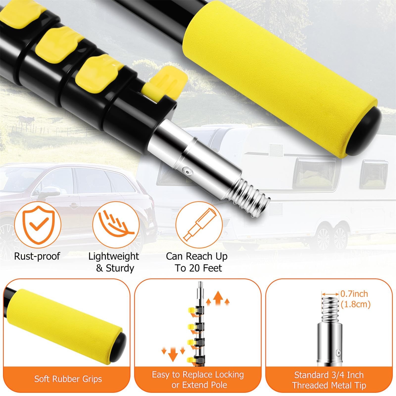 Car Wash Brush,12FT Car Wash Brush with Long Handle, Car Cleaning Brush 10-In.