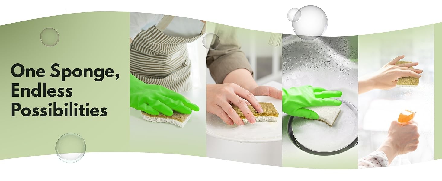 Natural Kitchen Sponges (6 Pack) – Biodegradable Cellulose & Coconut Scrubber