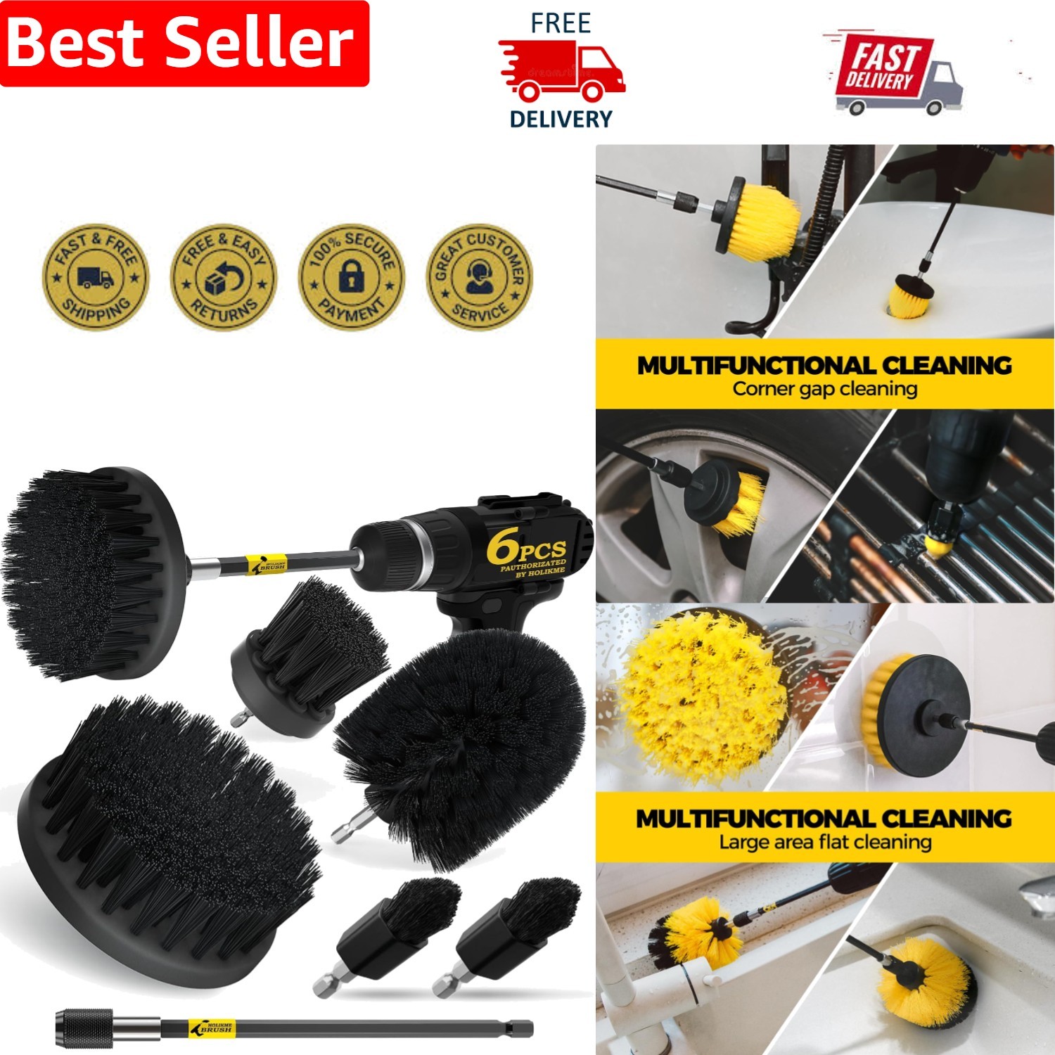 Versatile Nylon Drill Brush Set – 6-Piece Kit for Tough Cleanups in Every Corner